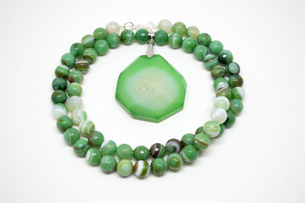 Green Agate with Faceted Green and White Geode