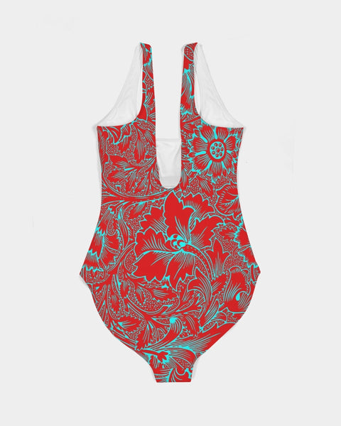Red Blue Floral Women's One-Piece Swimsuit