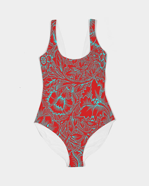Red Blue Floral Women's One-Piece Swimsuit