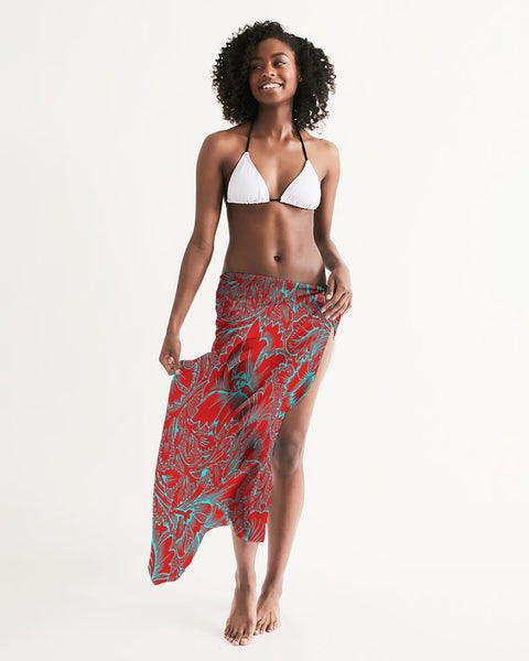 Red Blue Floral Swim Cover Up