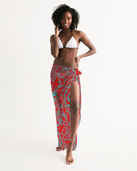 Red Blue Floral Swim Cover Up