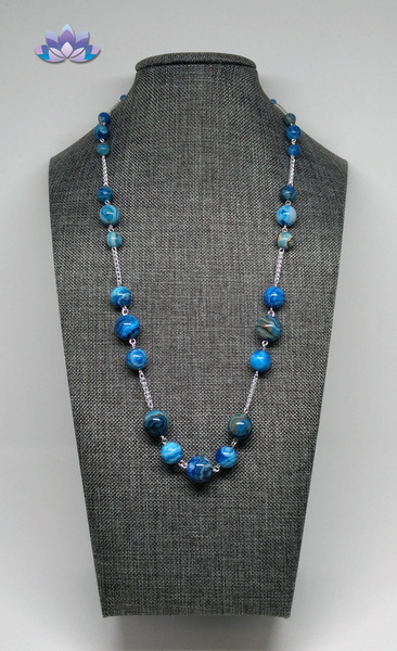 Blue Agate Necklace on Silver Chain