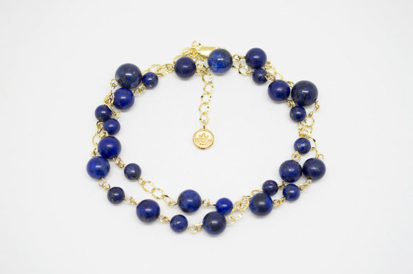 Lapis Lazuli Necklace with Gold Chain and Lotus Charm