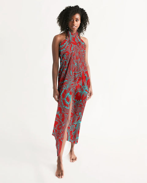 Red Blue Floral Swim Cover Up