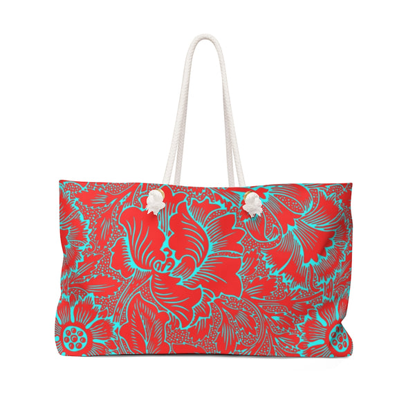 Red & Turquoise Floral Weekender Bag